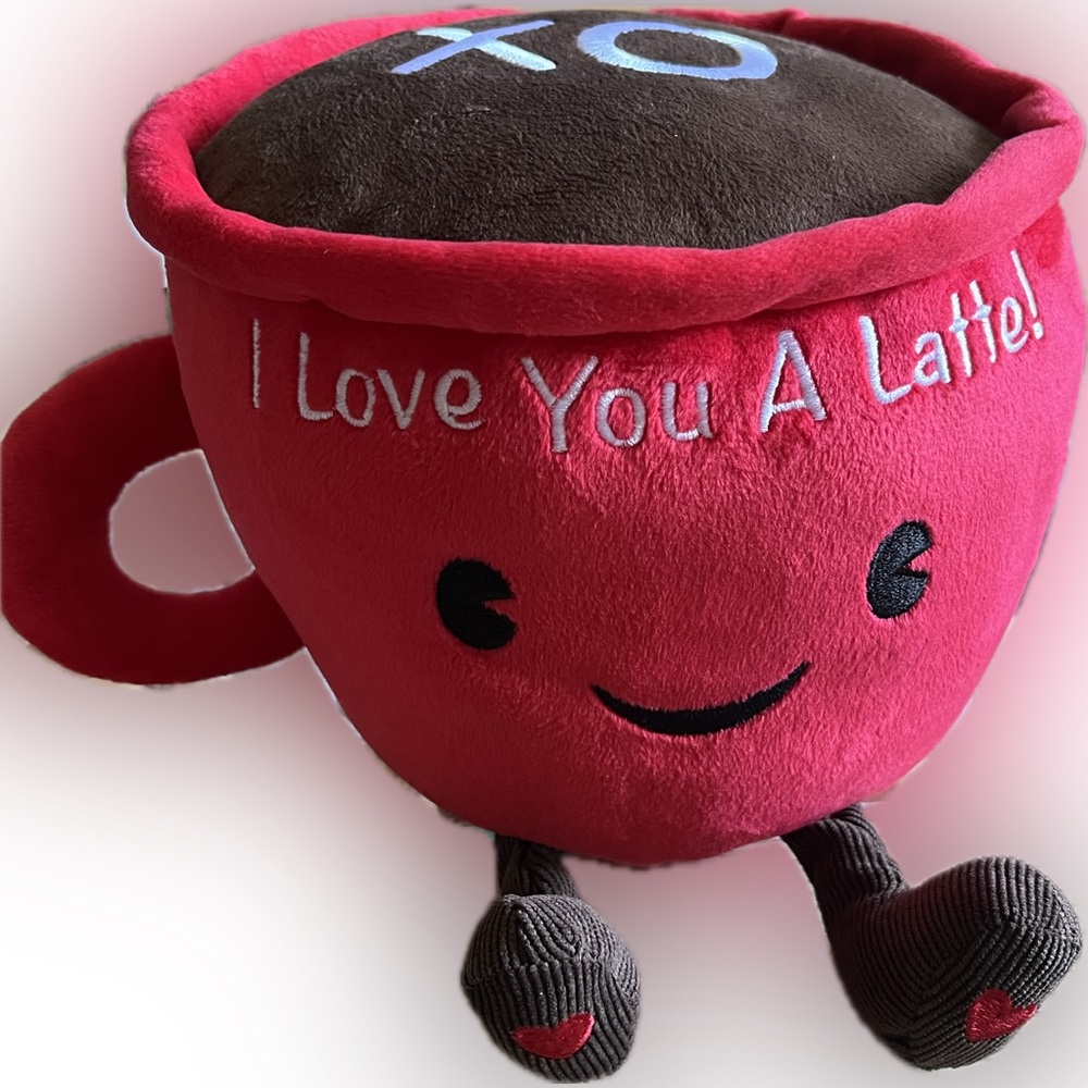 Hug Me, I Love You A Latte! Soft Plush red Coffee Mug.